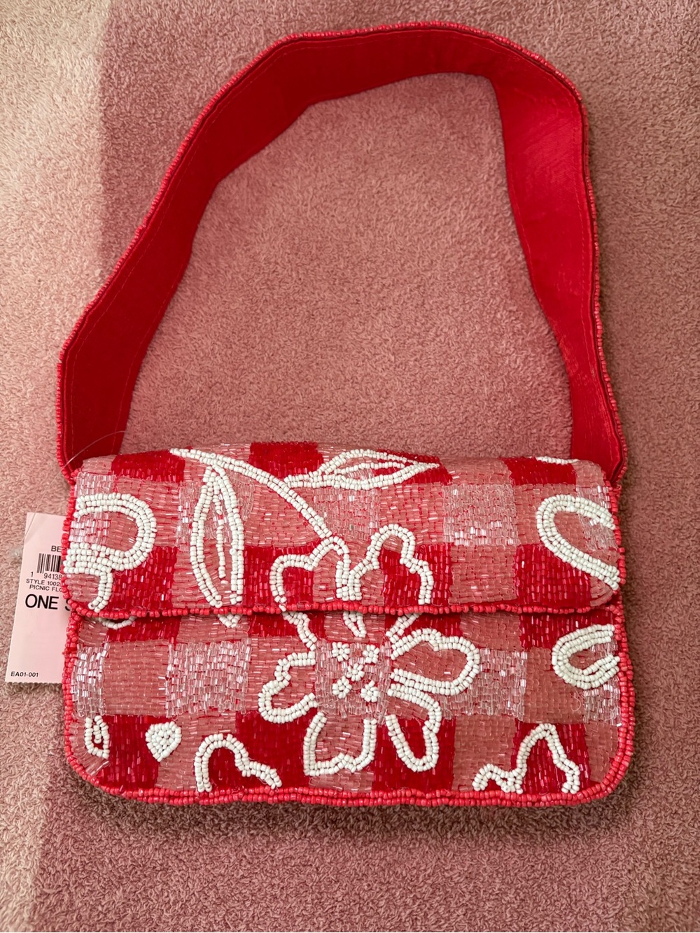 VIRAL/NWT** Red Beaded Floral Shoulder Bag